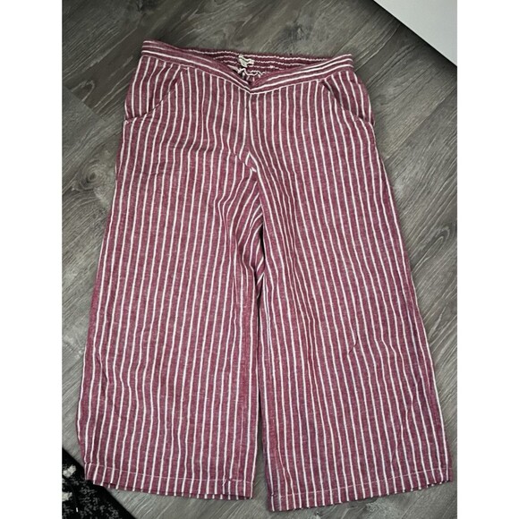 Max Studio Linen Blend Crop Pants Wide-Leg Red/White Women's L  Boho RT$78 - Picture 1 of 4